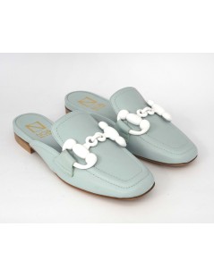 Noa Sabot Mule Tacco Basso Morsetto Nappa Celeste Tifffany