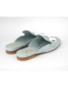 Noa Sabot Mule Tacco Basso Morsetto Nappa Celeste Tifffany