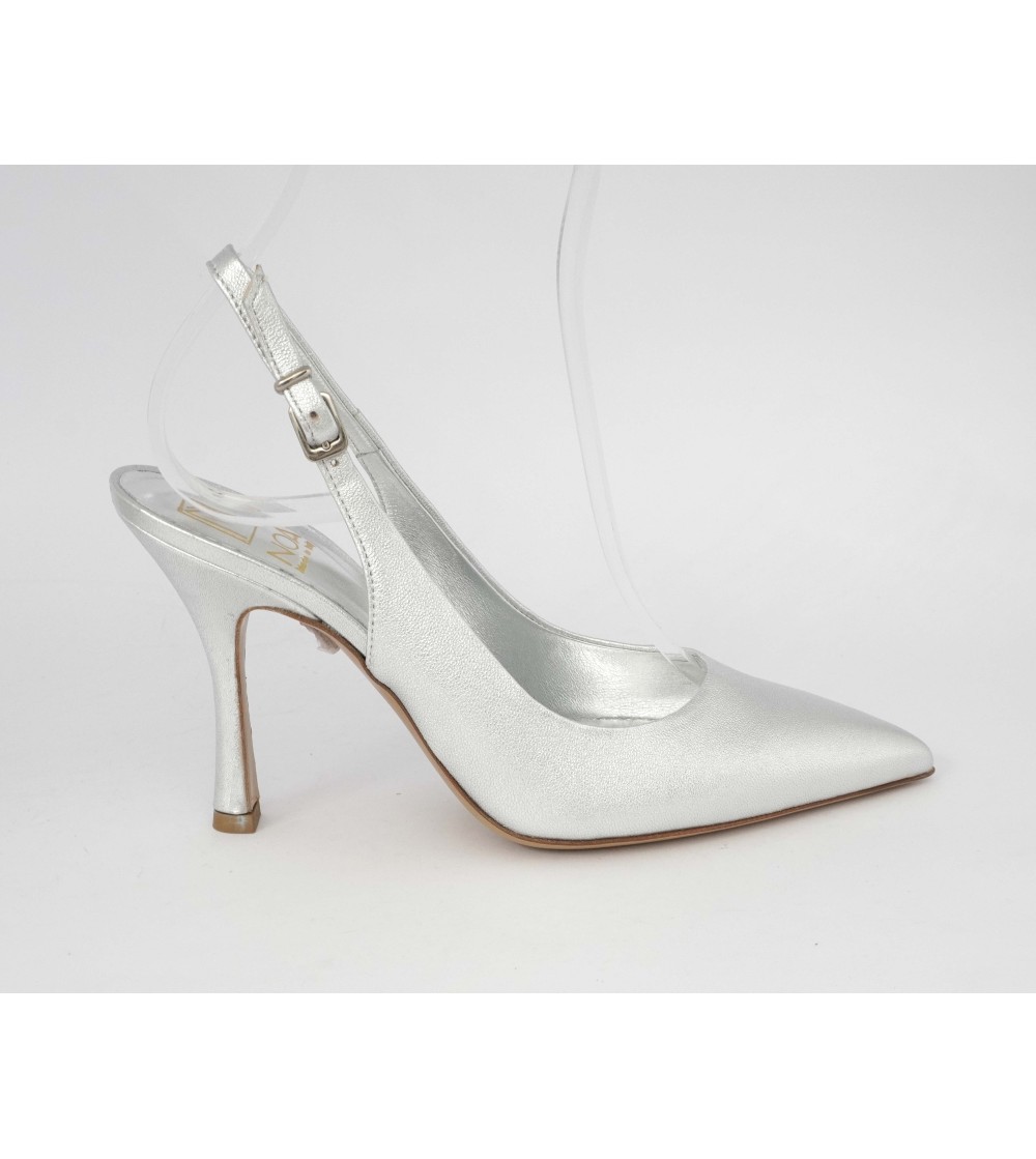 Noa Slingback Tacco Alto Spillo Punta Nappa Argento
