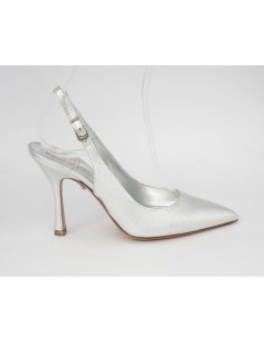 Noa Slingback Tacco Alto Spillo Punta Nappa Argento