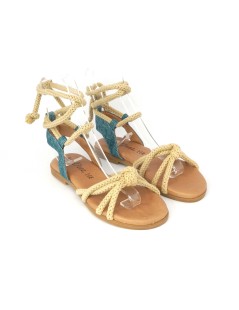 Raquel Perez Sandalo Basso Romana Corda Turchese Beige Turchese Beige