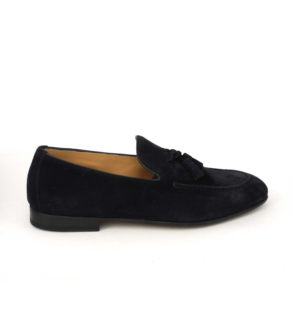 Rossano Bisconti Mocassino Slim Fondo Cuoio Nappine Camoscio Blu