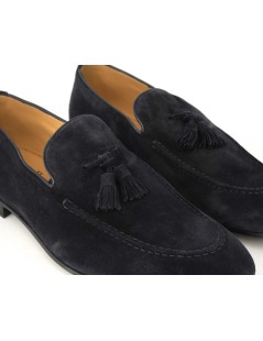 Rossano Bisconti Mocassino Slim Fondo Cuoio Nappine Camoscio Blu