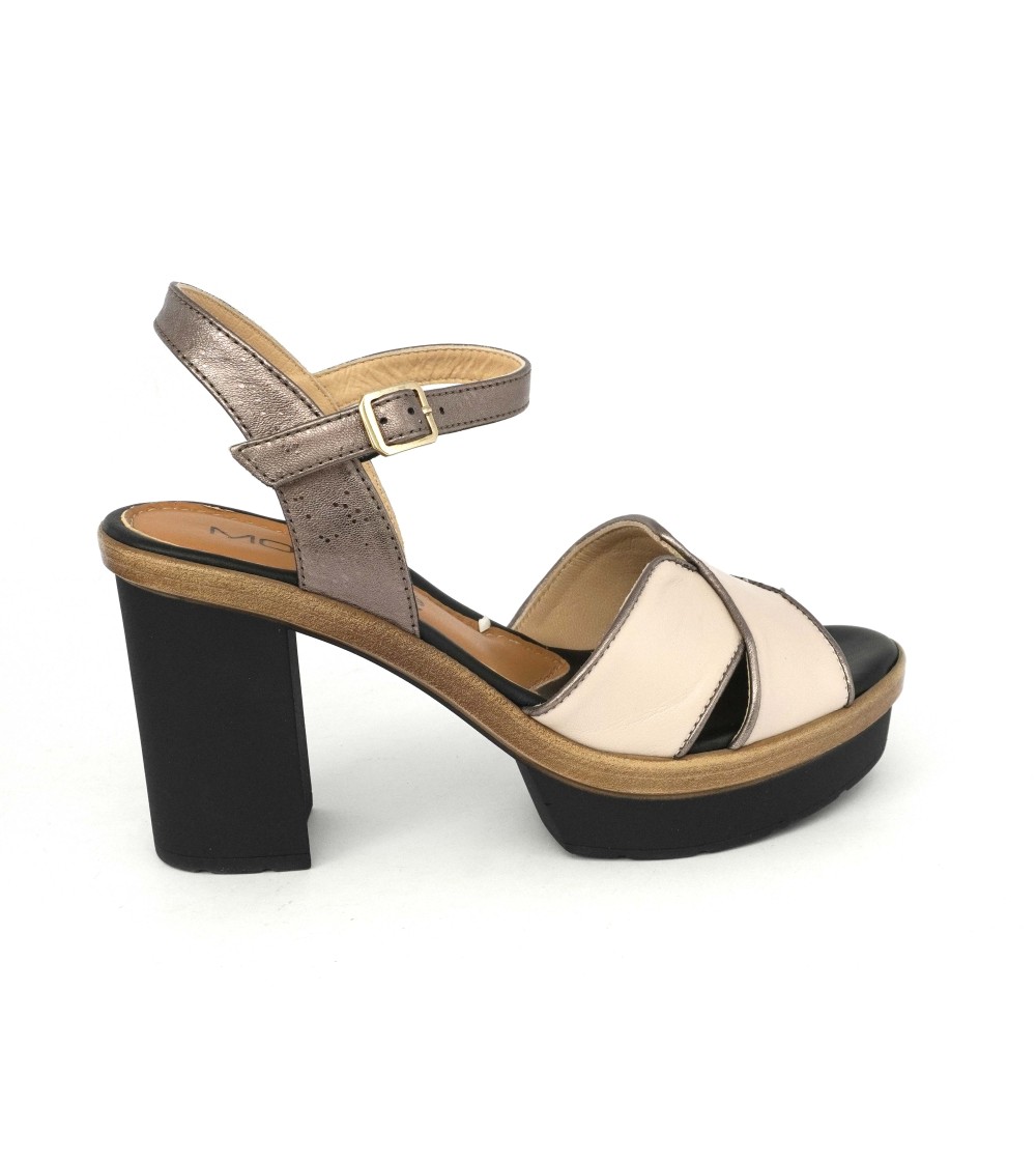 MOT-Clè Sandalo Plateau Braccialetto Incrocio Beige Castagno