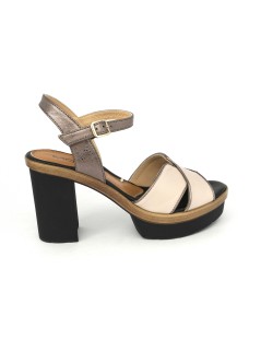 MOT-Clè Sandalo Plateau Braccialetto Incrocio Beige Castagno