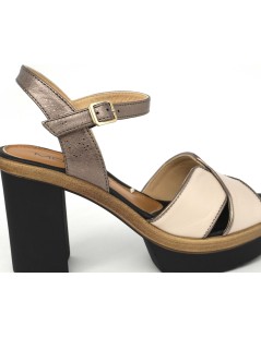 MOT-Clè Sandalo Plateau Braccialetto Incrocio Beige Castagno