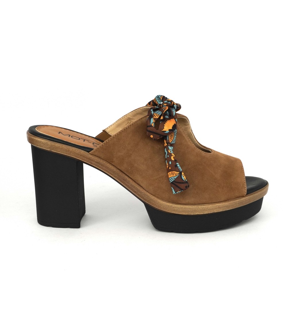 MOT-Clè Sabot Mule Aperto Plateau Monofascia Fiocco Cuoio
