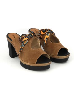MOT-Clè Sabot Mule Aperto Plateau Monofascia Fiocco Cuoio