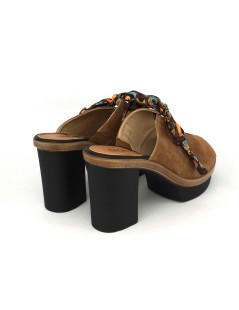 MOT-Clè Sabot Mule Aperto Plateau Monofascia Fiocco Cuoio