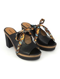 MOT-Clè Sabot Mule Aperto Plateau Monofascia Fiocco Nero