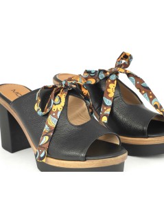 MOT-Clè Sabot Mule Aperto Plateau Monofascia Fiocco Nero