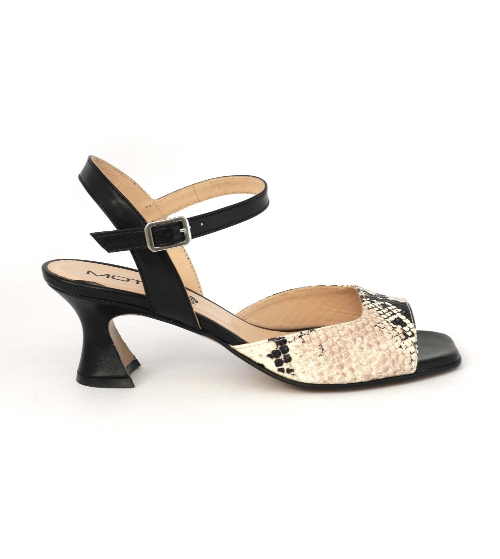 MOT-Clè Sandalo Tacco Medio Clessidra Pelle Python Nero