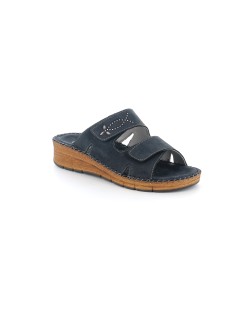 Grunland Ciabatta Zeppa Cucita Fasce Velcri Lati Semichiusi Blu