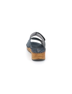Grunland Ciabatta Zeppa Cucita Fasce Velcri Lati Semichiusi Blu