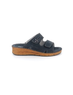 Grunland Ciabatta Zeppa Cucita Fasce Velcri Lati Semichiusi Blu