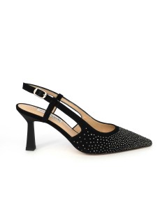 Musella Slingback Eleganti Tacco Medio Camoscio Strass Nero