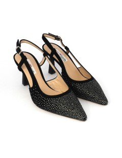 Musella Slingback Eleganti Tacco Medio Camoscio Strass Nero