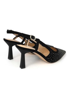 Musella Slingback Eleganti Tacco Medio Camoscio Strass Nero