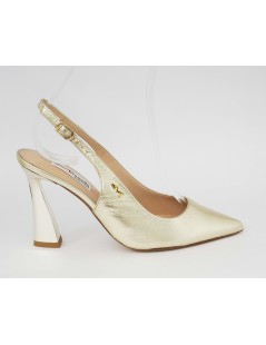 Musella Slingback Tacco Alto Punta Laminato Platino