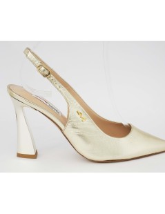 Musella Slingback Tacco Alto Punta Laminato Platino