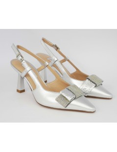 Musella Slingback Eleganti Tacco Medio Fiocco Strass Argento