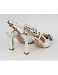 Musella Slingback Eleganti Tacco Medio Fiocco Strass Argento