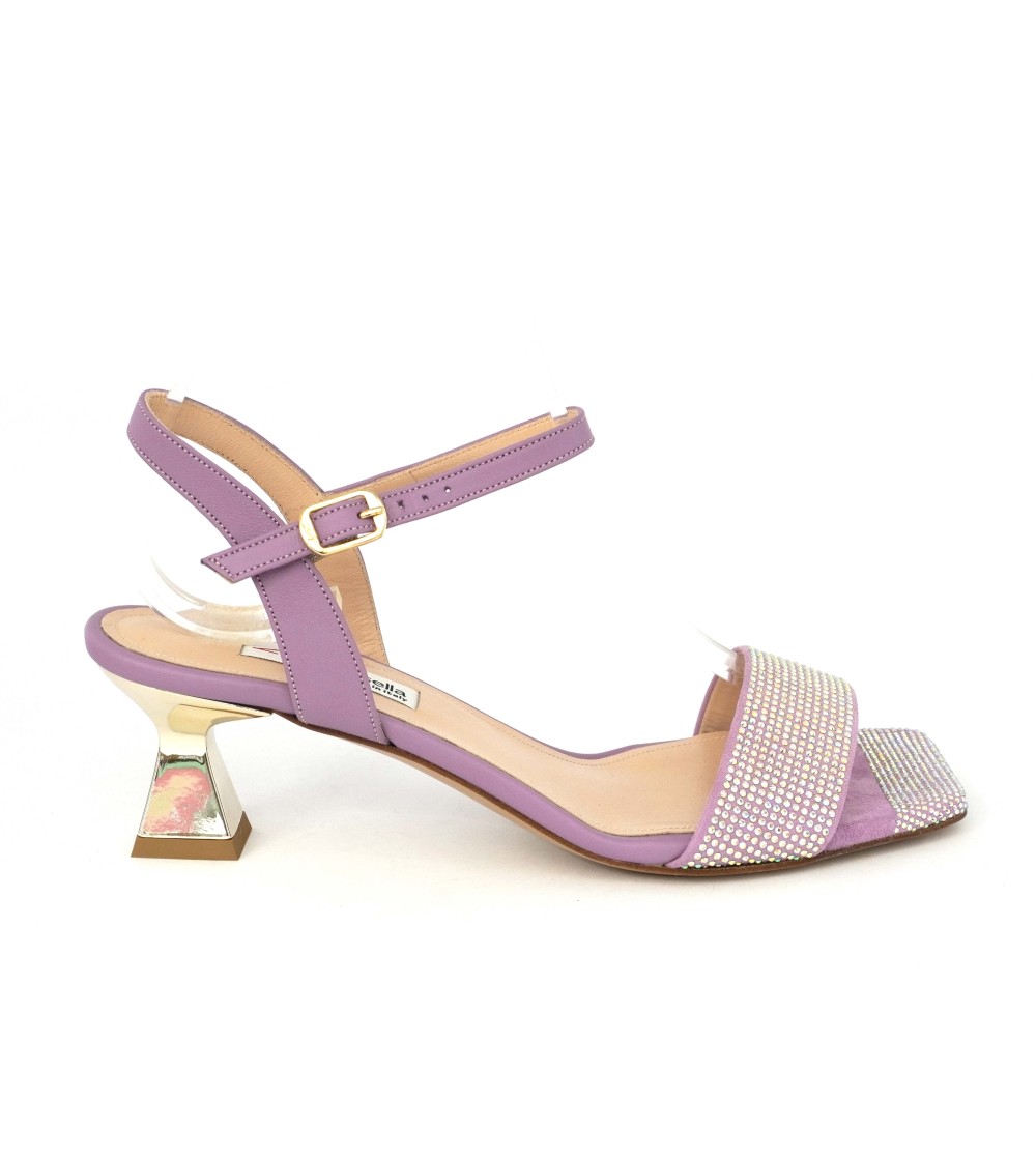 Musella Sandalo Tacco Medio Clessidra Strass Multicolor Viola