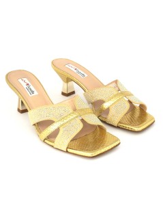 Musella Ciabattina Tacco Clessidra Doppia T Strass Multi Platino