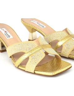 Musella Ciabattina Tacco Clessidra Doppia T Strass Multi Platino