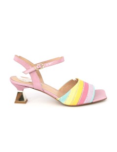 Musella Sandalo Tacco Medio Clessidra Rainbow Strass Multi Rosa