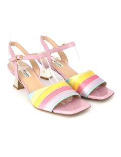 Musella Sandalo Tacco Medio Clessidra Rainbow Strass Multi Rosa