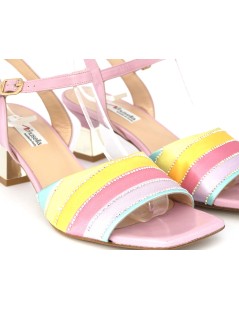 Musella Sandalo Tacco Medio Clessidra Rainbow Strass Multi Rosa