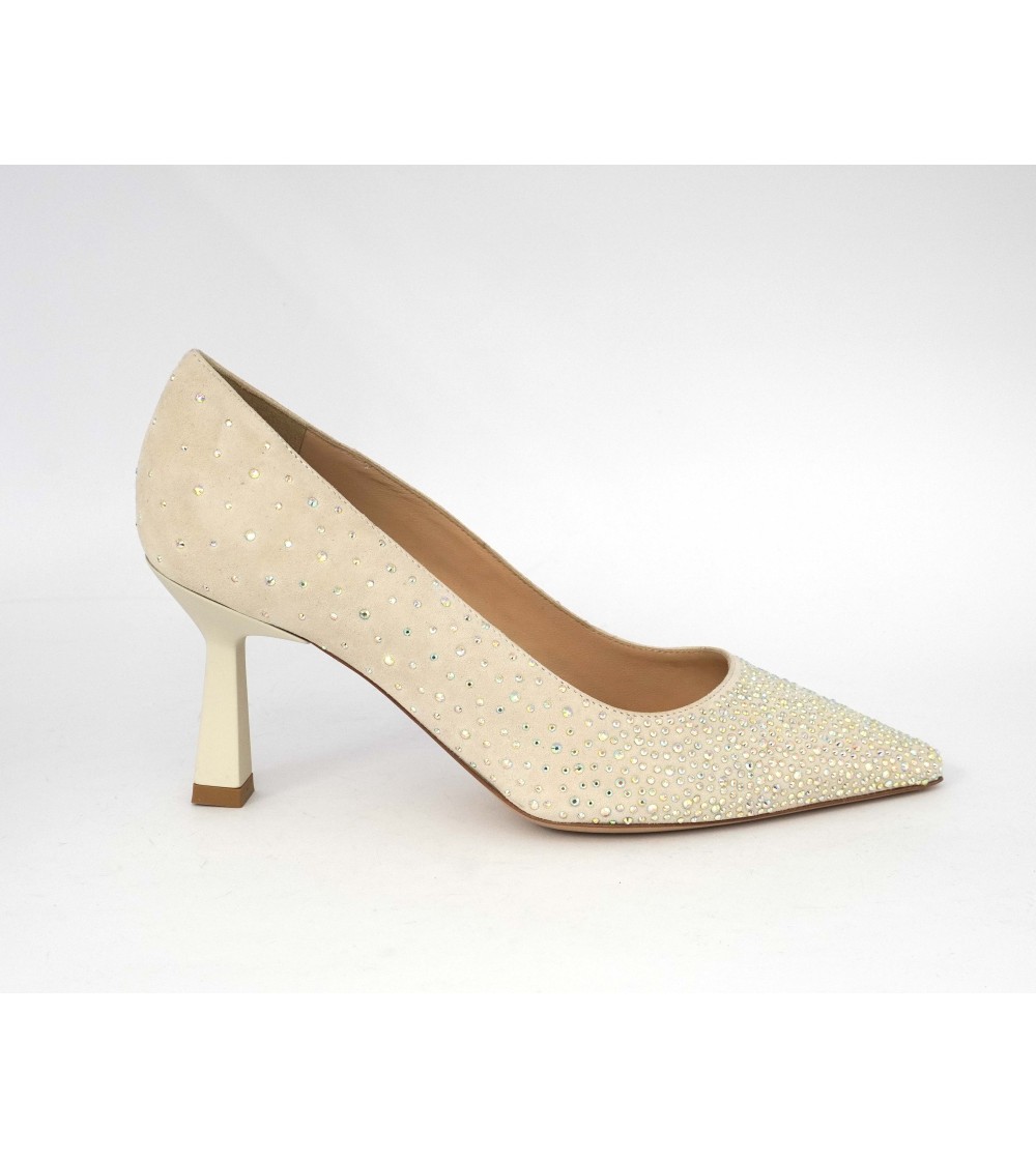 Musella Decollette Eleganti Tacco Medio Camoscio Strass Ghiaccio