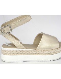 Nero Giardini Sandalo Platform Zeppa Corda Caviglia Miele Platino