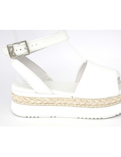 Nero Giardini Sandalo Platform Zeppa Corda Caviglia Bianco