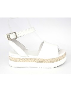 Nero Giardini Sandalo Platform Zeppa Corda Caviglia Bianco