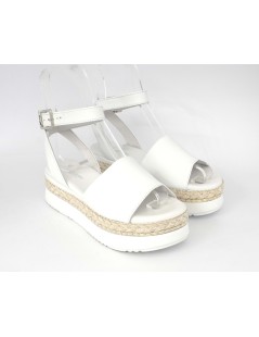 Nero Giardini Sandalo Platform Zeppa Corda Caviglia Bianco