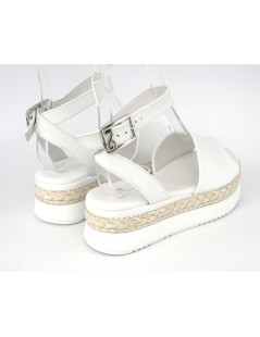 Nero Giardini Sandalo Platform Zeppa Corda Caviglia Bianco