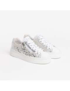 Nero Giardini Sneakers Cassetta Glitter Zip Bianco Argento