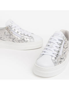 Nero Giardini Sneakers Cassetta Glitter Zip Bianco Argento