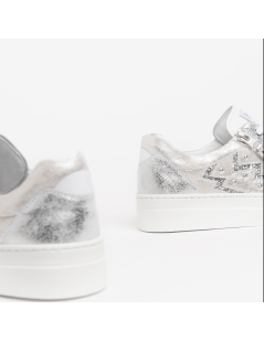 Nero Giardini Sneakers Cassetta Glitter Zip Bianco Argento