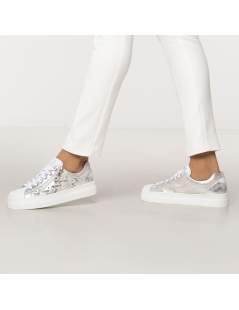 Nero Giardini Sneakers Cassetta Glitter Zip Bianco Argento