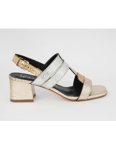 Le Gazzelle Sandalo Tacco Medio Doppia T Platino Argento