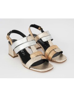 Le Gazzelle Sandalo Tacco Medio Doppia T Platino Argento