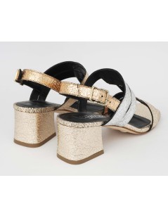 Le Gazzelle Sandalo Tacco Medio Doppia T Platino Argento