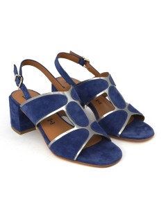 Le Gazzelle Sandalo Tacco Medio Doppia T Camoscio Blu Argento
