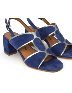 Le Gazzelle Sandalo Tacco Medio Doppia T Camoscio Blu Argento