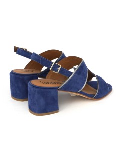 Le Gazzelle Sandalo Tacco Medio Doppia T Camoscio Blu Argento