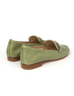 Luca Grossi Mocassino Tacco Basso Morsetto Metal Pelle Verde