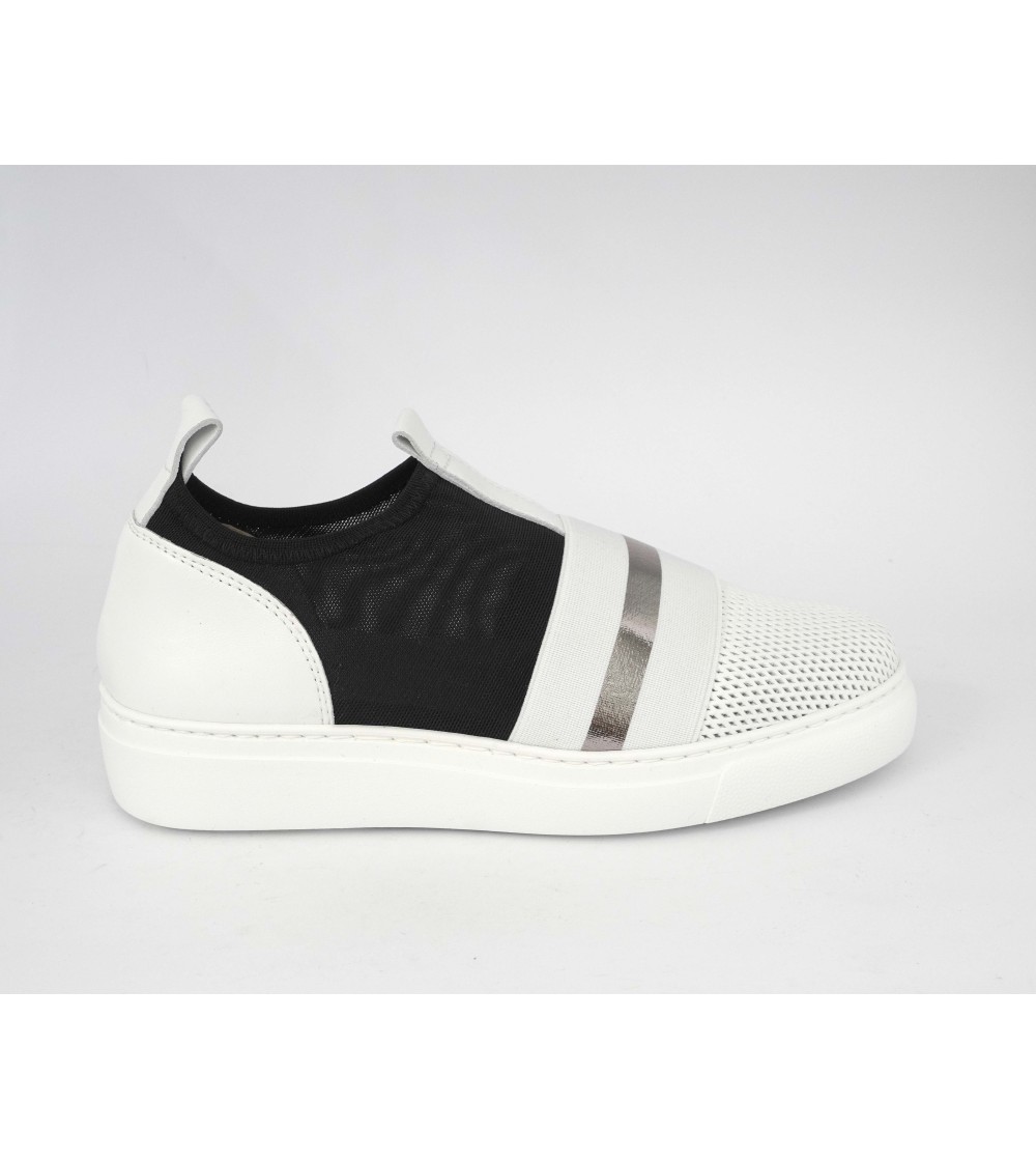 Luca Grossi Sneakers Slipon Traforato Fascia Tessuto Bianco Nero